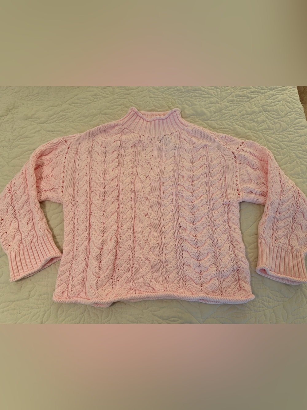 J. Crew Roll Neck Light Pink Cable Knit Sweater